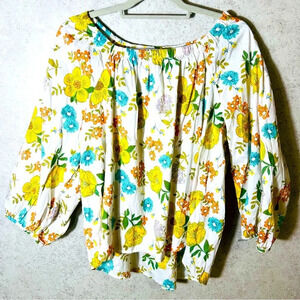 a.n.a WOMENS COLORFUL FLOWERY BOHO LIGHT WEIGHT SUMMER‎ BEACH  PREPPY BLOUSE